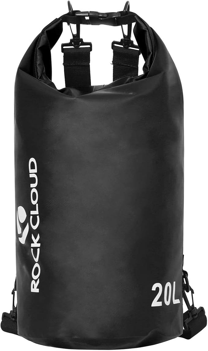 ROCK CLOUD Dry Bag Waterproof 20L Dry Sack for Kayaking Rafting Boating Beach Surfing Swimming Canoe Camping Hiking Fishing Ski, Black