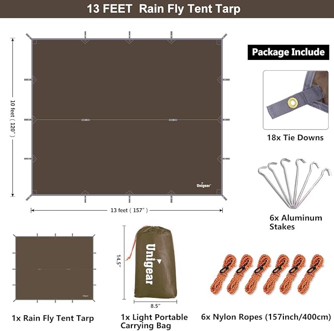 Unigear Hammock Rain Fly Waterproof Tent Tarp, UV Protection and PU 3000mm Waterproof, Lightweight for Camping, Backpacking and Outdoor Adventure