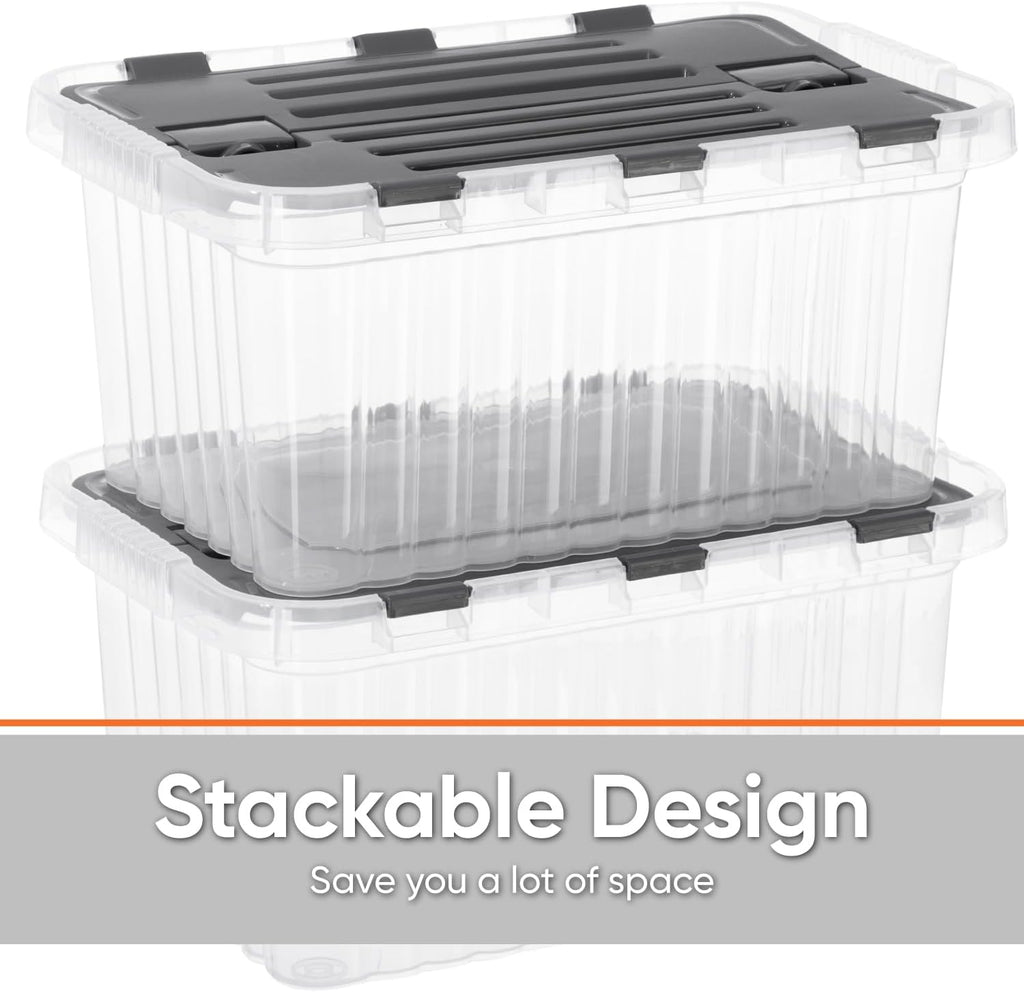 Superio Storage Bins with Lids, Clear Plastic Containers for Organizing, Stackable Totes, BPA Free, Odor Free, Organizer Boxes for Home, and Dorm (2 Pack, 15"x10"x10.25")