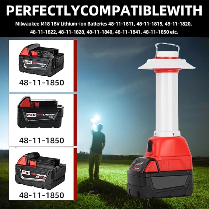 8W 800LM Lantern for Milwaukee 18V M18 Li-Ion Outdoor Portable Camping Lantern with Hook, USB & Type-C Output, Emergency Light, Perfect for Camping, Hiking, and Outdoor Activities(Tool Only)