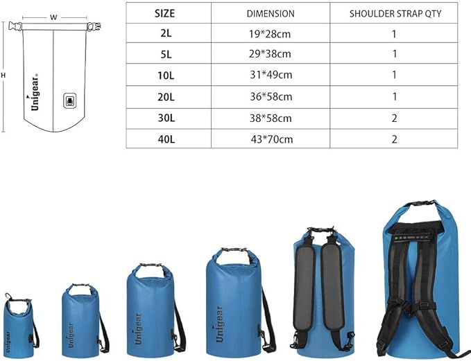 Unigear Dry Bag Waterproof, 2L/5L/10L/20L/30L/40L Floating and Lightweight Bags for Kayaking, Boating, Fishing, Swimming and Camping with Waterproof Phone Case