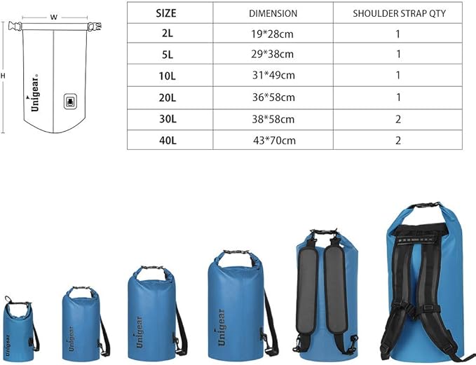 Unigear Dry Bag Waterproof, 2L/5L/10L/20L/30L/40L Floating and Lightweight Bags for Kayaking, Boating, Fishing, Swimming and Camping with Waterproof Phone Case