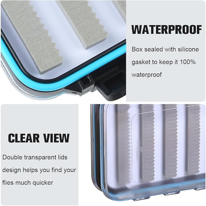 Fly Box for Fly Fishing Waterproof Double Clear Fly Fishing Tackle Box Jig Lure Storage Box
