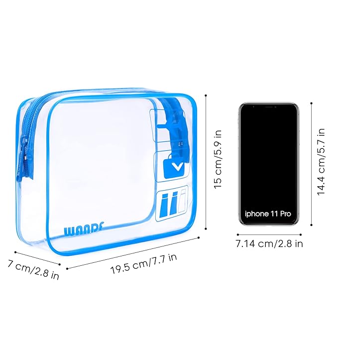 TSA Approved Clear Travel Toiletry Bag wih Zippers Carry-on Travel Accessories Quart Size Toiletries Cosmetic Pouch Makeup Bags for Men and Women (2pcs Navy Blue)