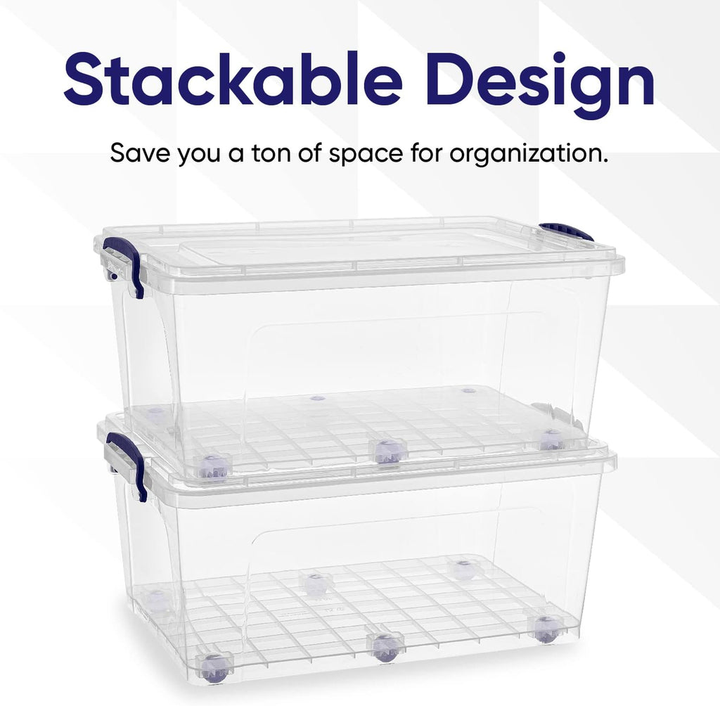 Superio Storage Bins with Lids, Clear Plastic Containers for Organizing, Stackable Totes, BPA Free, Odor Free, Organizer Boxes for Home, and Dorm (4 Pack, 32 Quart)