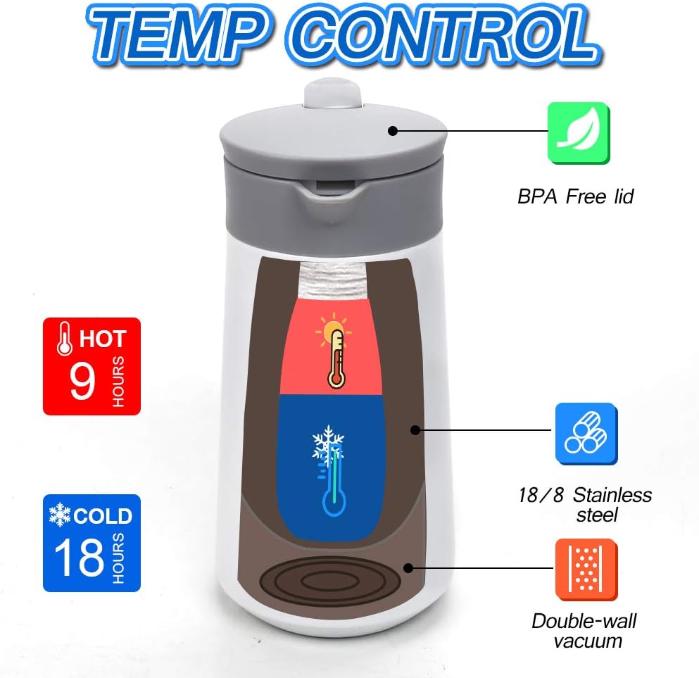 28oz Coffee Carafe Airpot Insulated Coffee Urn Stainless Steel Vacuum Thermal Pot Flask for Coffee, Hot Water, Tea, Hot Beverage - Keep 9 Hours Hot, 18 Hours Cold