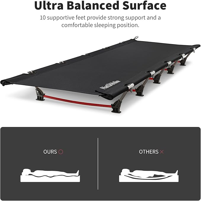 Naturehike Ultralight Camping Cot, Easy to Assemble Folding Tent Cot, Compact & Protable Camping Bed for Camping, Mountaineering, & Hiking, Supports 330lbs with Carry Bag, GreenWild Dark Black