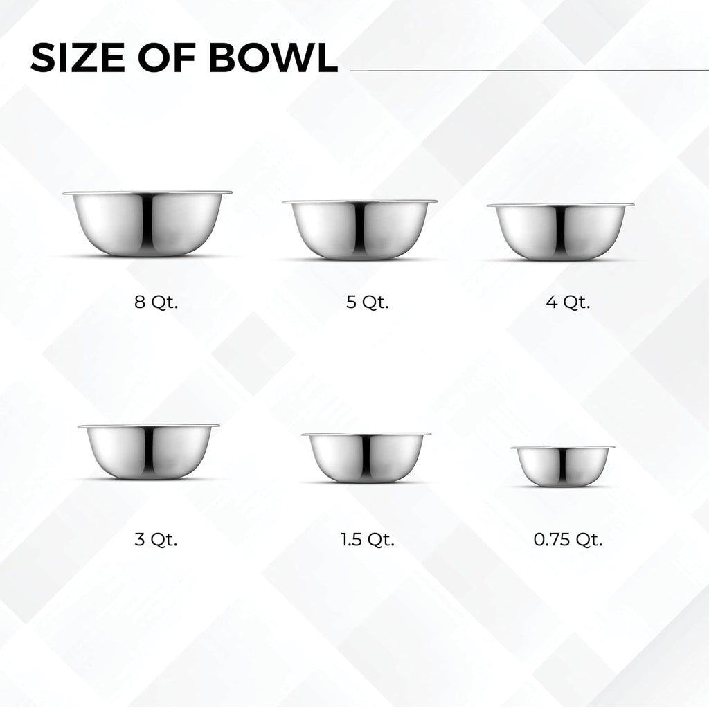 AVADOR Set of 6 Premium Stainless Steel Mixing Bowls Set, Easy To Clean, Space Saving Nestable Design, Great for Cooking, Baking, Prepping (0.75qt, 1.5qt, 3qt, 4qt, 5qt, 8qt)