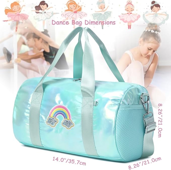 Dance Bag for Girls Dancers Ballet Bag Shiny Rainbow Sports Duffle Bag for Girls Ballerina Gym Duffle with Wet Pocket and Adjustable Shoulder Strap
