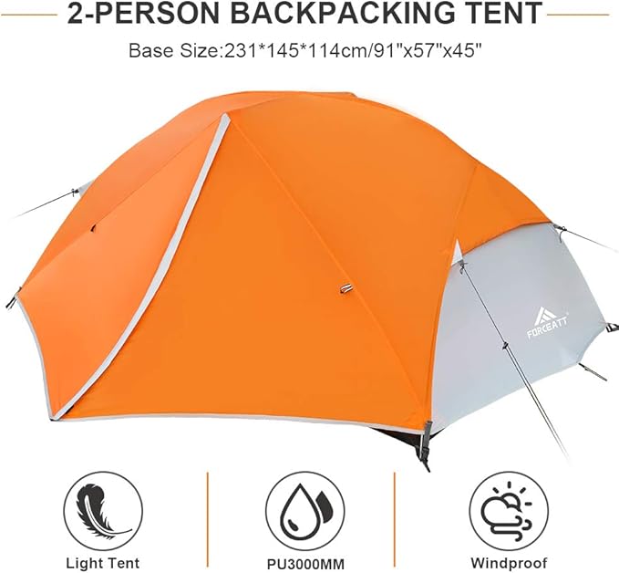 Forceatt Tent for 2 and 3 Person is Waterproof and Windproof, Camping Tent for 3 to 4 Seasons,Lightweight Aluminum Pole Backpacking Tent Can be Set Up Quickly,Great for Hiking