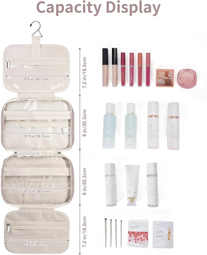 Narwey Hanging Toiletry Bag for Women Travel Makeup Bag Organizer Toiletries Bag for Travel Size Essentials Accessories Cosmetics (Dusty Rose (Medium))