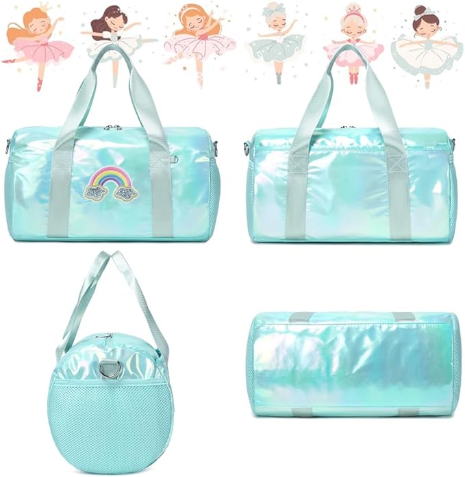 Dance Bag for Girls Dancers Ballet Bag Shiny Rainbow Sports Duffle Bag for Girls Ballerina Gym Duffle with Wet Pocket and Adjustable Shoulder Strap