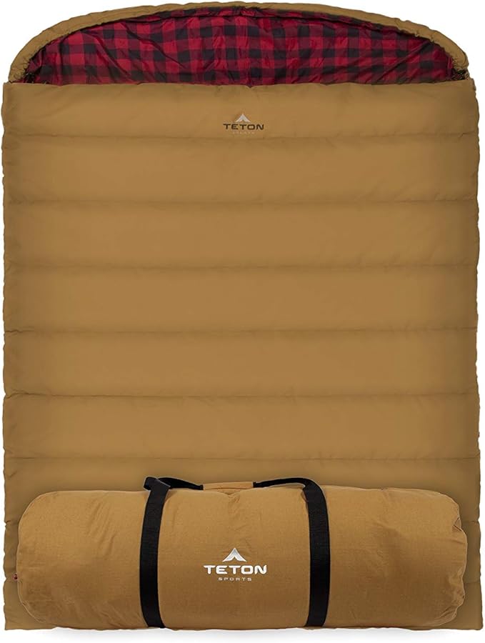 Teton Mammoth Queen Size Double Sleeping Bag- A Warm Bag The Whole Family can Enjoy – Great for Camping, Hunting and Base Camp. Compression Sack Included