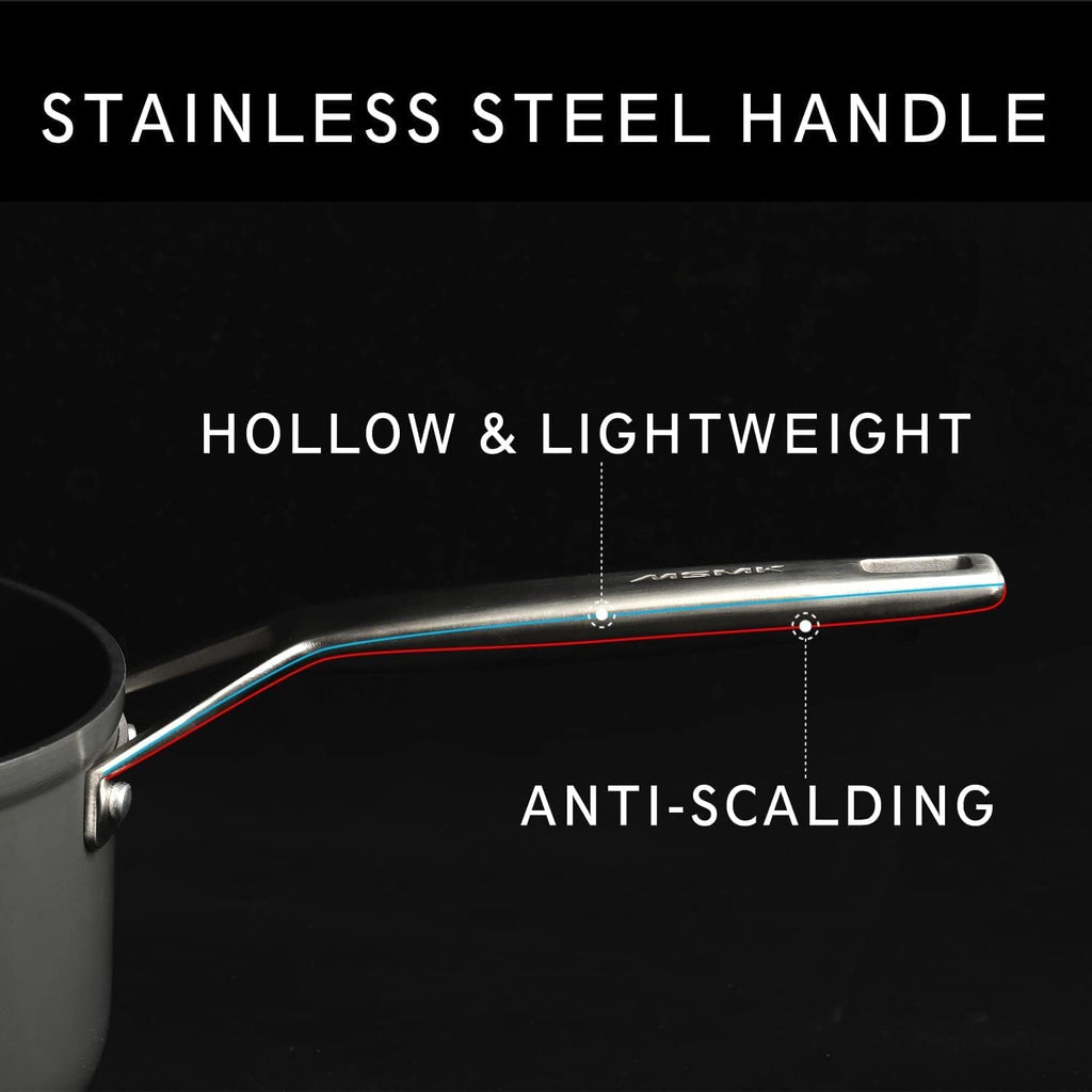 MSMK 3.5 Quart Non stick Sauce Pan with lid, Stay-Cool Handle, Burnt also Nonstick, PFOA Free Non-Toxic, Scratch-resistant, Induction Cooking Pot