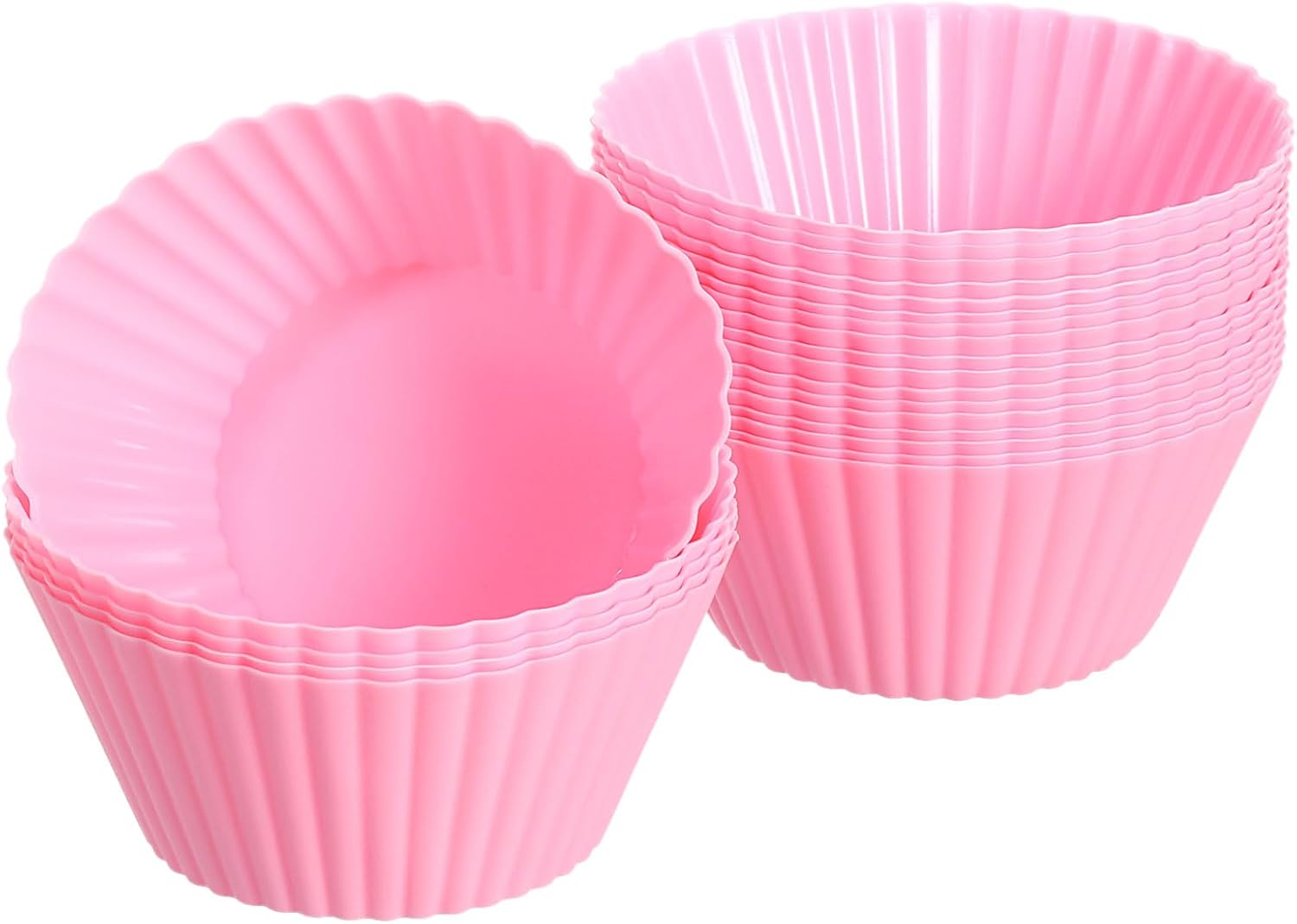 uxcell 18Pcs Silicone Cupcake Liners, Non-Stick Baking Cups, for Cooking Eggs, Baking Muffins and Make a Cake(Pink)