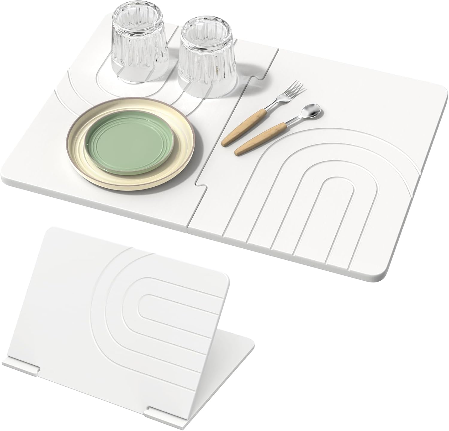 Luxspire Large Stone Drying Mat for Kitchen Counter 24"x16"- Fast-Absorbing Dish Drying Mat Non-Slip Drying Pad for Dishes, Utensils, Cups Waterproof Counter Protector for Kitchen Bathroom, White