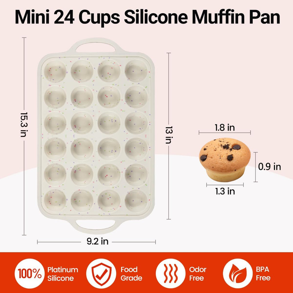 Mini Cupcake Pans, Metal Reinforced Frame Silicone Mini Muffin Pan Nonstick 24 Cups Easy to Handle for Baking Muffins, Cupcakes, Egg Bites 1 Pack