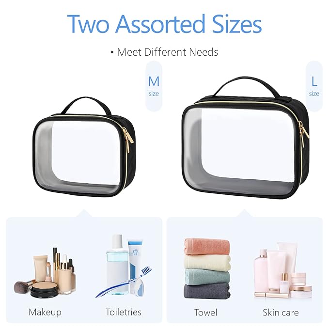 PACKISM Clear Makeup Bag - TSA Approved Toiletry Bag with Handle Large Opening, Clear Toiletry Bags for Traveling Travel Essentials, Travel Bags for Toiletries, Black