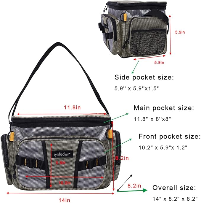 Kylebooker Fishing Tackle Bags Soft Side Fishing Tackle Box Storage Bag for Saltwater or Freshwater