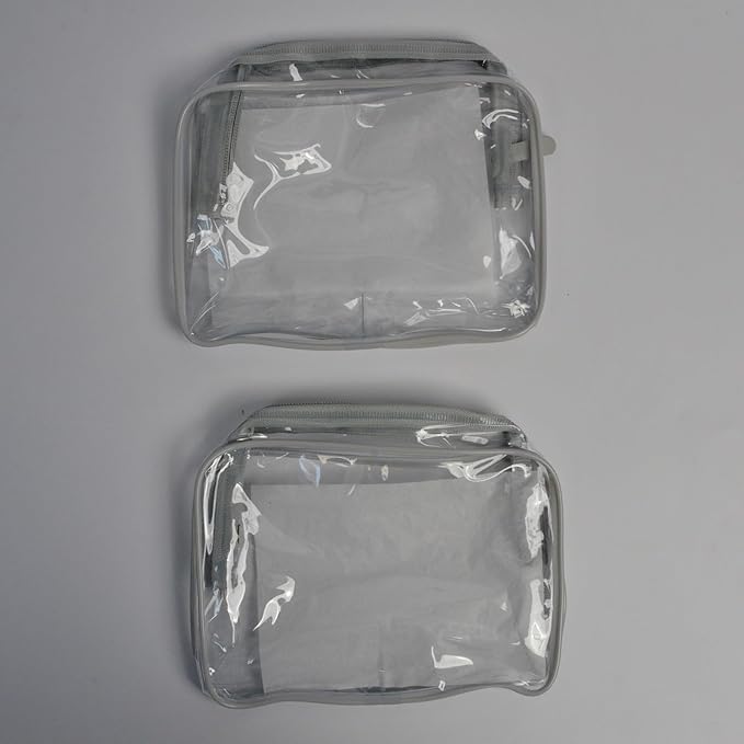 Lermende 2pcs Clear Toiletry Bag TSA Approved Travel Bag,Carry On for Travel,Airport Airline Accessories Compliant Bag,Quart Sized Makeup Cosmetic bag Women Men (Transparent Gray, 2 Pack)