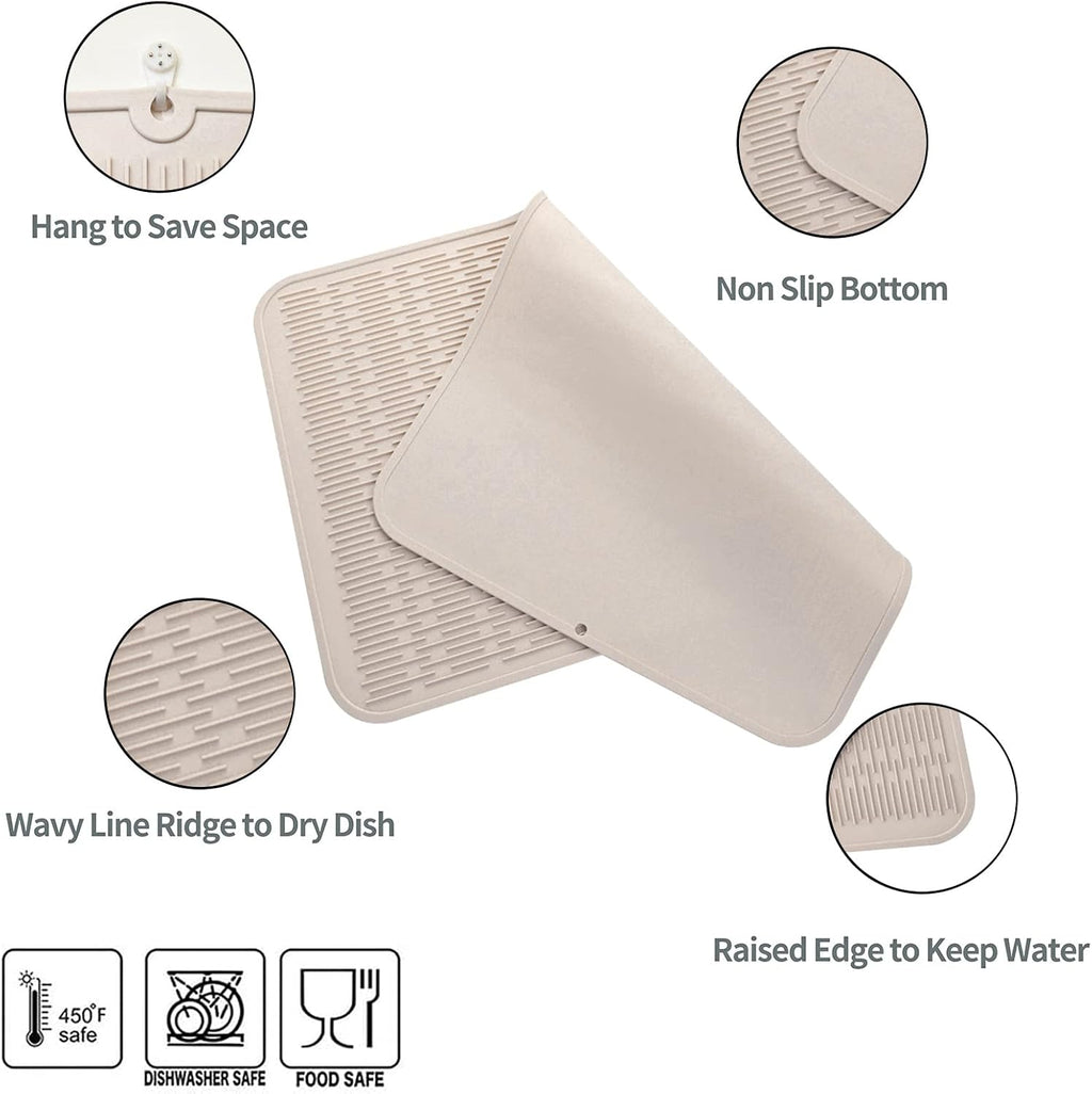 Silicone Dish Drying Mat for Multiple Usage,Easy clean,Eco-friendly,Heat-resistant Silicone Mat for Kitchen Counter or Sink,Refrigerator or Drawer Liner Tapioca 3XL 28 inches x 18 inches