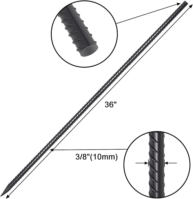 VVOKGO 36 Inch Ground Rebar Stakes (16 pcs), Heavy Duty Hook Ground Anchors, Steel Plant Support Garden Stake with Chisel Point end Black Plastic Spraying for Anti-Rust
