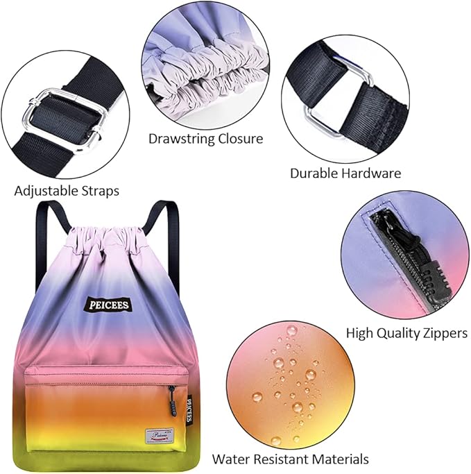 Peicees Waterproof Drawstring Sport Bag Lightweight Sackpack Backpack for Men and Women