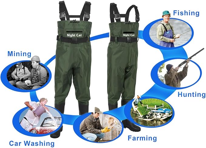 Night Cat Fishing Waders for Men Women Waterproof Hunting Chest Wader with Bootfoot Belt Breathable Lightweight Size 6 to 14