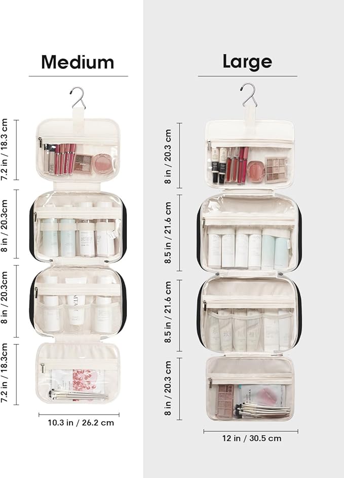 Travel Toiletry Bag for Women Large Hanging Makeup Bag Organizer Toiletries Bag for Full Size Essentials Accessories Cosmetics (Black (Large))