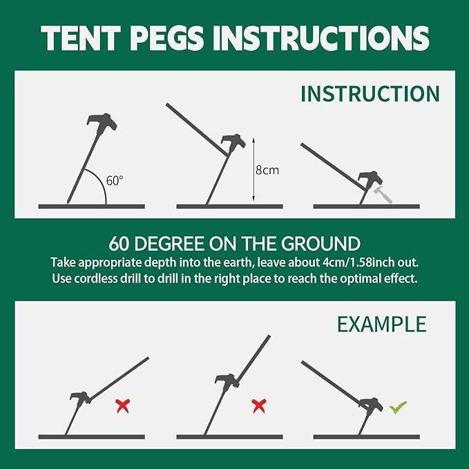 20 Pack 8" Screw in Tent Stakes for Drilling with Hex Heads - Heavy Duty Stainless Steel Tent Pegs/Nails/Spikes, Ground Anchors, Grow in Dark - for Camping, Grassland, Portable Box (Orange)