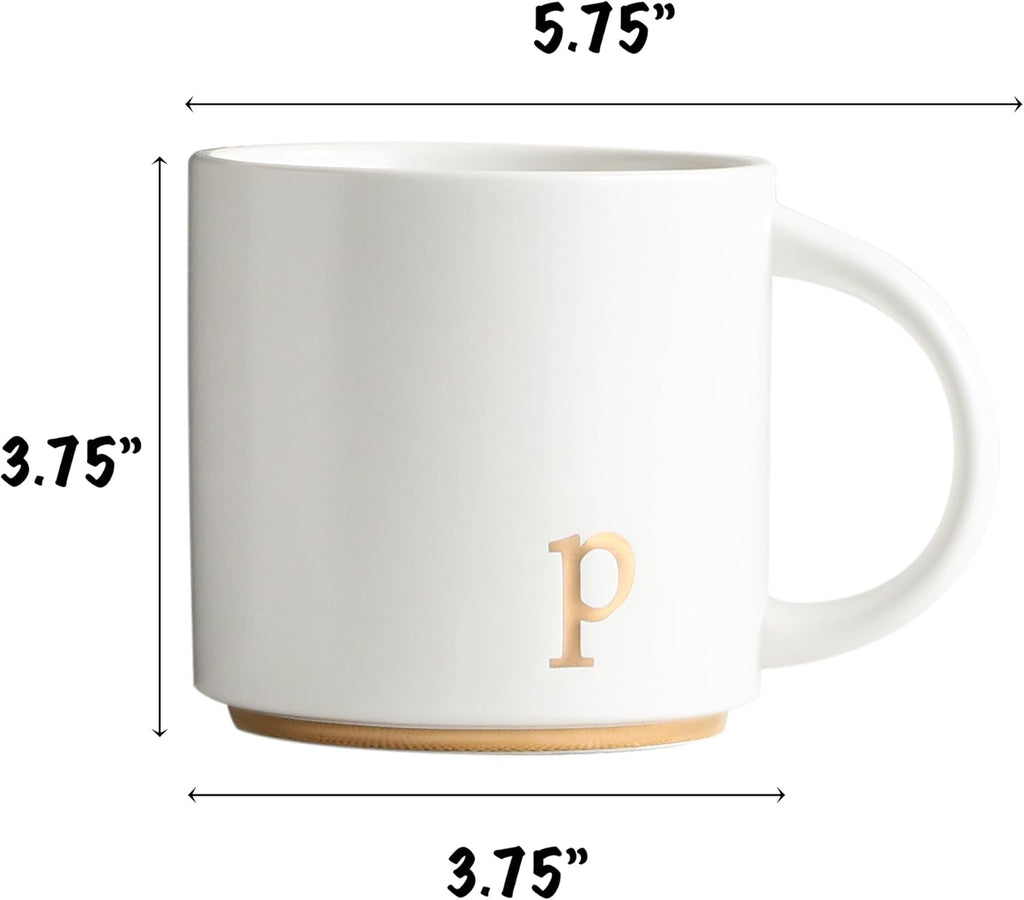 COLLECTIVE HOME - Monogram Ceramic Mugs, 15 oz Golden Initial Coffee Cups, Elegant Alphabet Tea Mugs, Elegant Personalized Mug with Gift Box, Luxurious Cups for Office and Home (p)