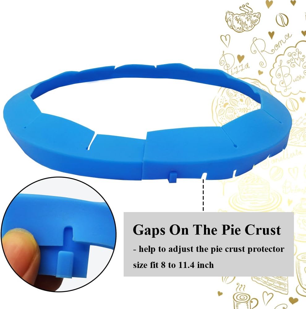 Adjustable Pie Crust Shields, Silicone Baking Protectors, Cover Ring Tools Fits 8-11.4 Inch Pies, Baking Pie Pizza Crust Shield Protector Cover for Edges ﻿ (Blue)