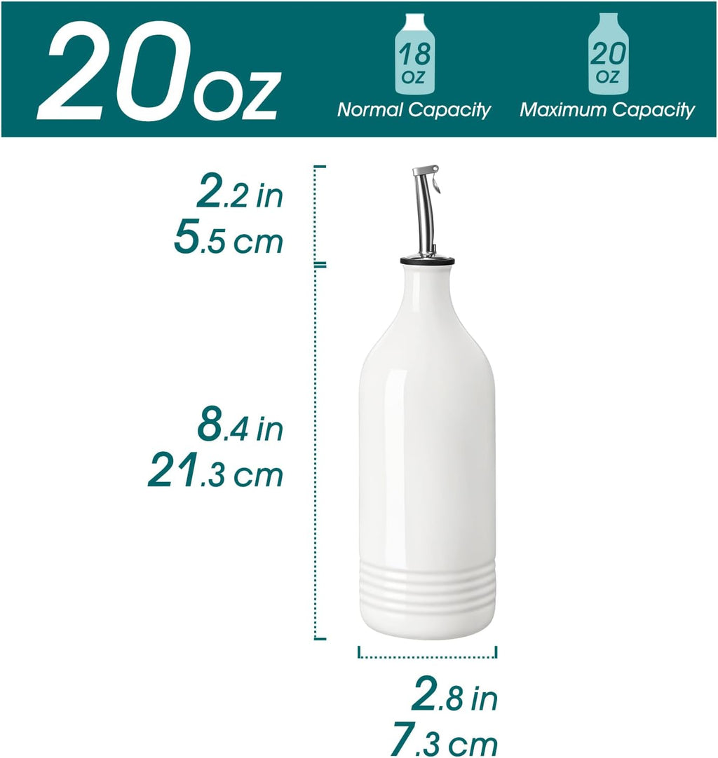 vancasso 20 Oz Ceramic Olive Oil Dispenser Bottle, Bottle Dispenser with Spout and Funnel for Kitchen,Suitable for Oil, Vinegar, Coffee Syrups & Other Liquids, White