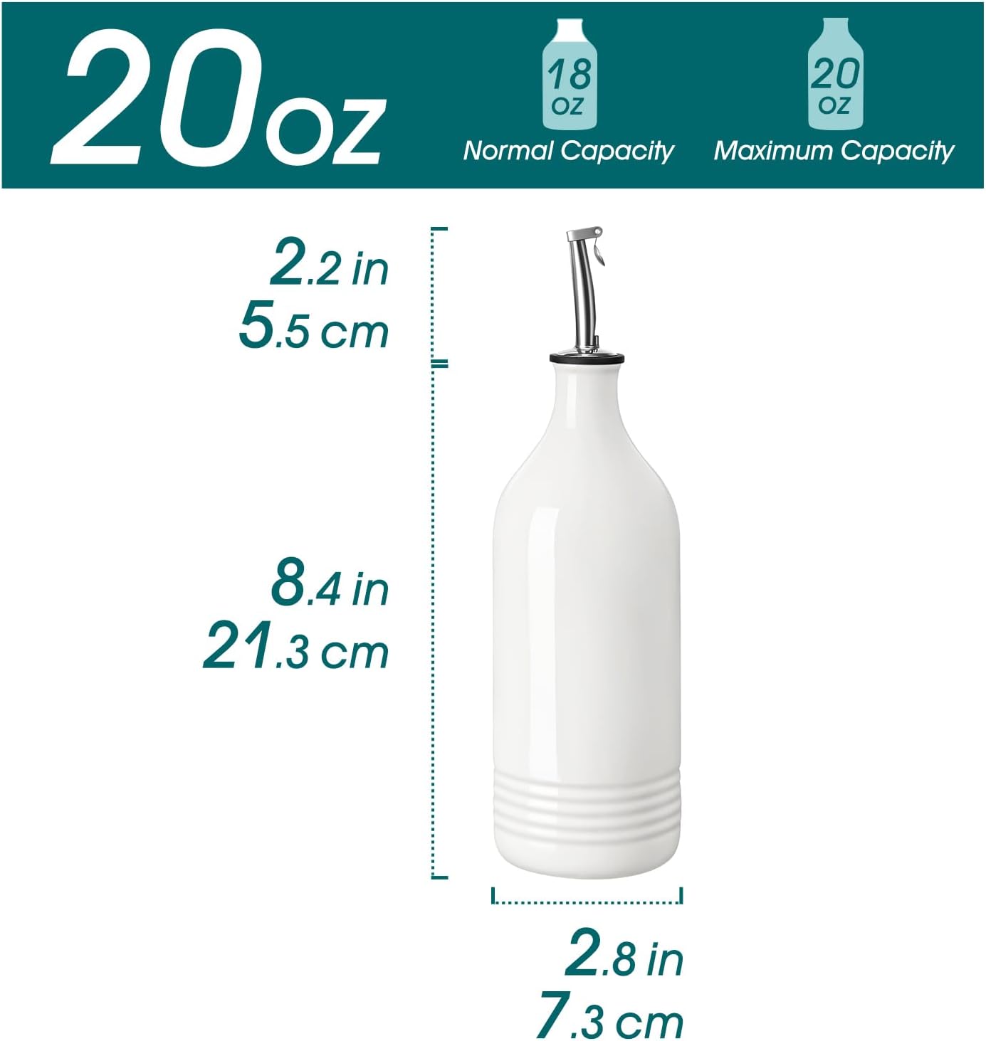 vancasso 20 Oz Ceramic Olive Oil Dispenser Bottle, Bottle Dispenser with Spout and Funnel for Kitchen,Suitable for Oil, Vinegar, Coffee Syrups & Other Liquids, White