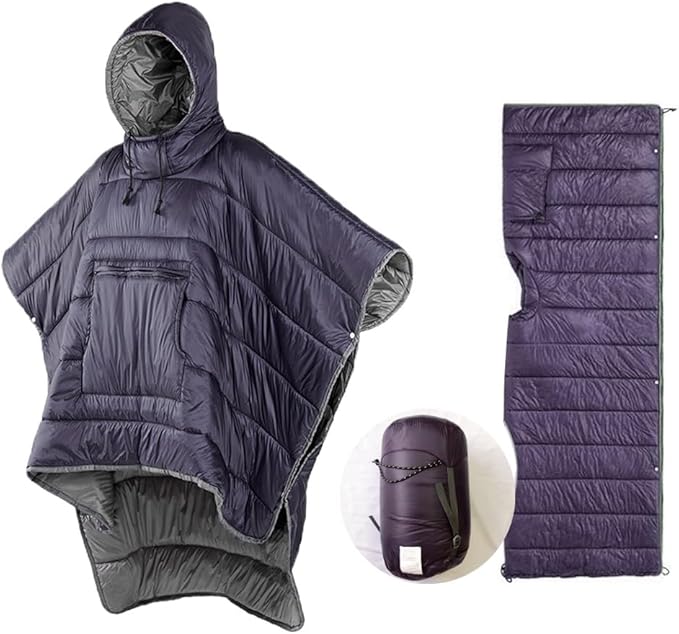 Camp Poncho Sleeping Bag Wearable Hooded Blanket - Envelope Lightweight Thermal Cloak Cape Windproof with Premium Stuff Compression Sack for Backpacking Hiking Hunting Fishing Outdoor Sport