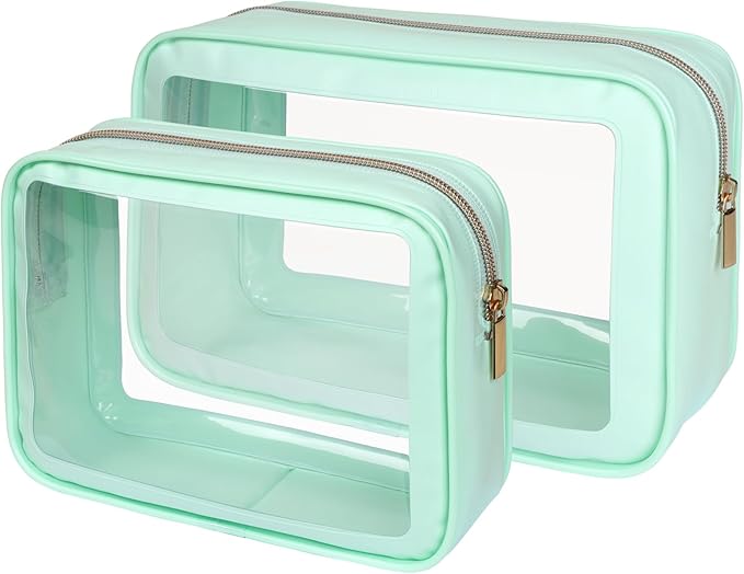 PACKISM TSA Approved Toiletry Bag - Upgrade Color-Edged Clear Makeup Bag, Unique Appearance, 2 Pack Hold Lots of Items, Reusable Clear Toiletry Bags for Travel Essentials, Green (2 Sizes)