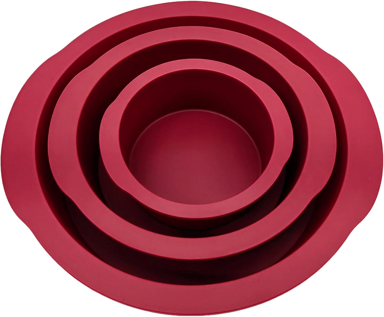 Nalchios 3-Piece Wine Red Silicone Round Cake Pans Set for Baking, Non-stick Flexible Silicone Baking Mold Pans for Layer Cake, Cheese Cake, Chocolate Cake 4+6+8 Inch