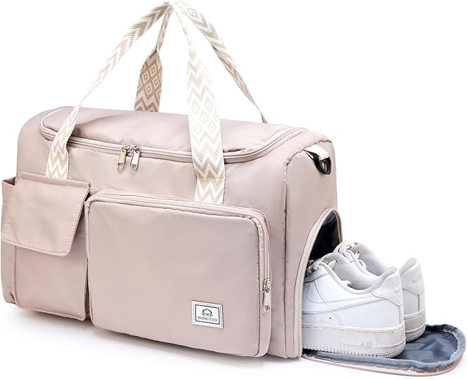 Small Gym Bag for Women, Travel Duffle Bag Carry On Weekender Bag with Shoe Compartment