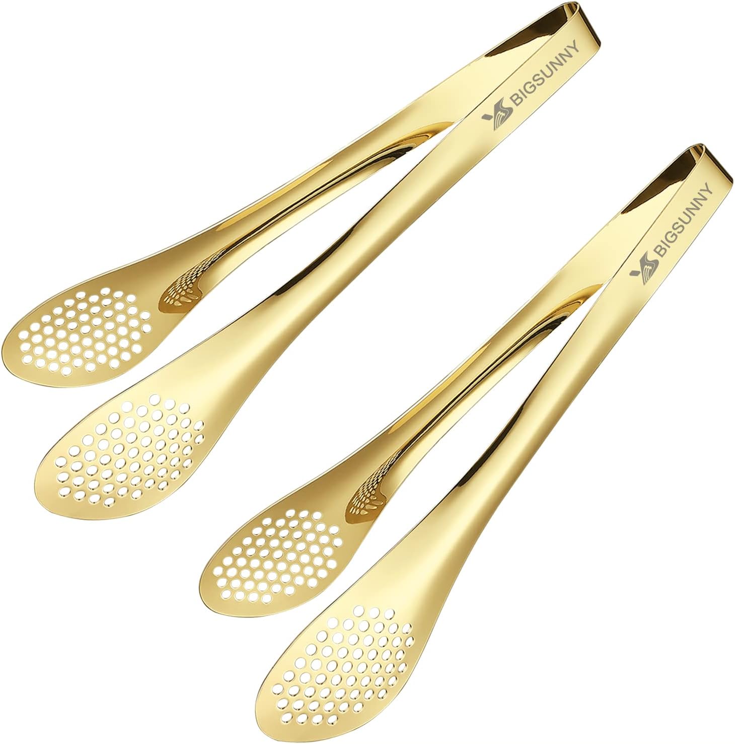 MSY BIGSUNNY Stainless Steel Buffet Tongs - Kitchen Food Tong for Cooking and Serving (Gold 11" Serving Tongs)
