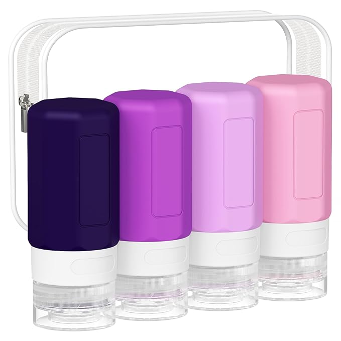 2 oz Travel Bottles, Small Travel Size Containers, TSA Approved Silicone Travel Toiletries Bottles, Shampoo and Conditioner Travel Kit for Women (Purple)