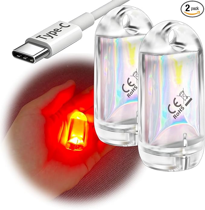 USB Mini LED Lantern, 2 Pack Waterproof EDC Keychain LED Flashlight for Camping, Type-C Rechargeable Battery Small Stick Lamp Puck Dog Collar Torch Light (Red+Red)