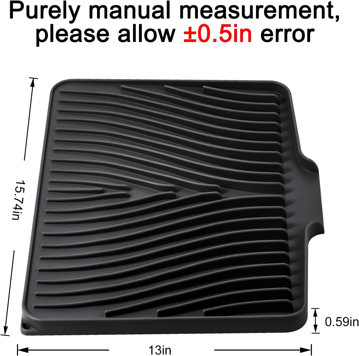 Silicone Dish Drying Mat for Kitchen Counter, Dish Drying Pad, Non-Slip Drain Pad with Built-in Drain, Heat Resistant Stone Drying Mat(15.8" x 13", Black)