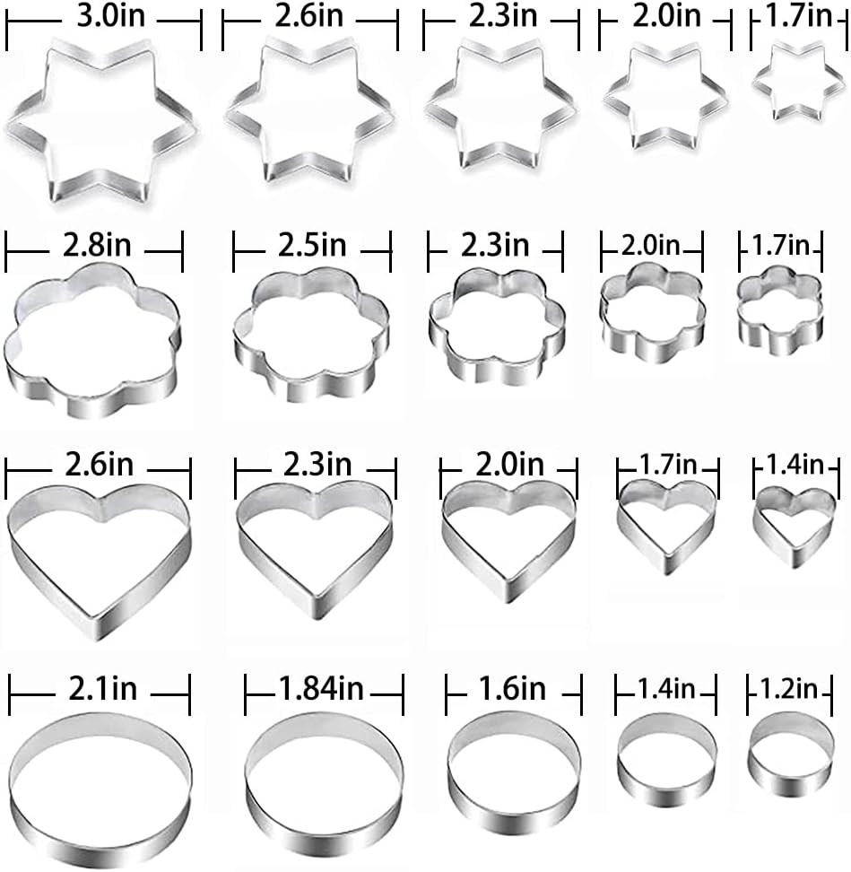 Metal Cookie Cutters Set - Star Cookie Cutter Stainless Steel Round Biscuit Cutter Heart Small Star Cookie Cutters Mini Flower Molds Cutter for Baking (20 Round Heart Flower Star Cookie Cutters)