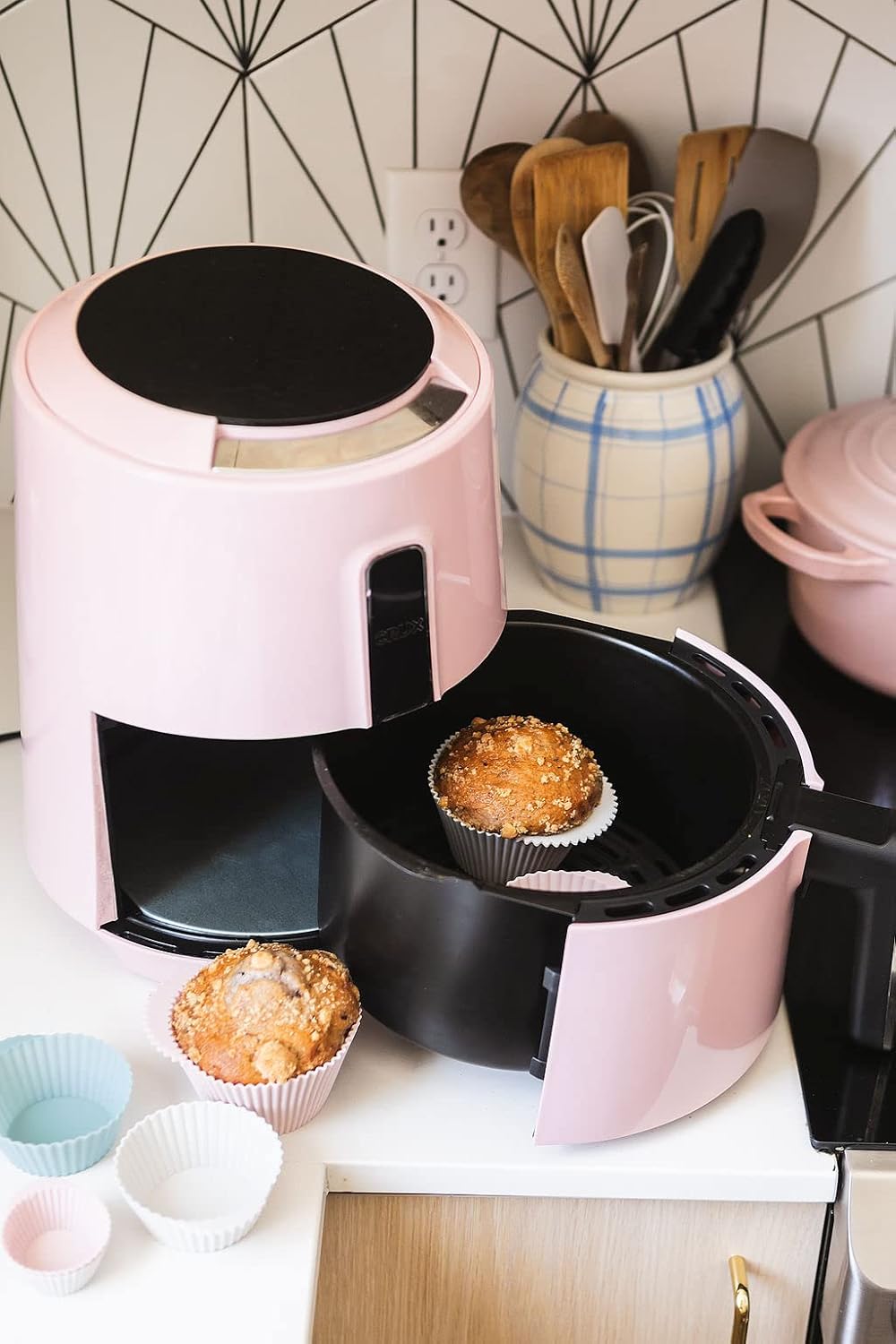 The Silicone Kitchen Reusable Silicone Baking Cup Silicone Muffin Liners for Cupcakes, BPA Free, Regular, 24 Pack, Pink Gray Blue