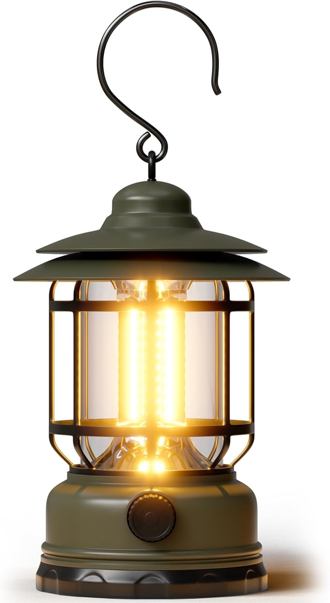 1 Pack Camping Lantern Battery Powered with Stepless Dimming, Rechargeable Battery LED Lantern for Power Outage, Camping Essentials Light for Emergency, Hurricane, Camping,Tent