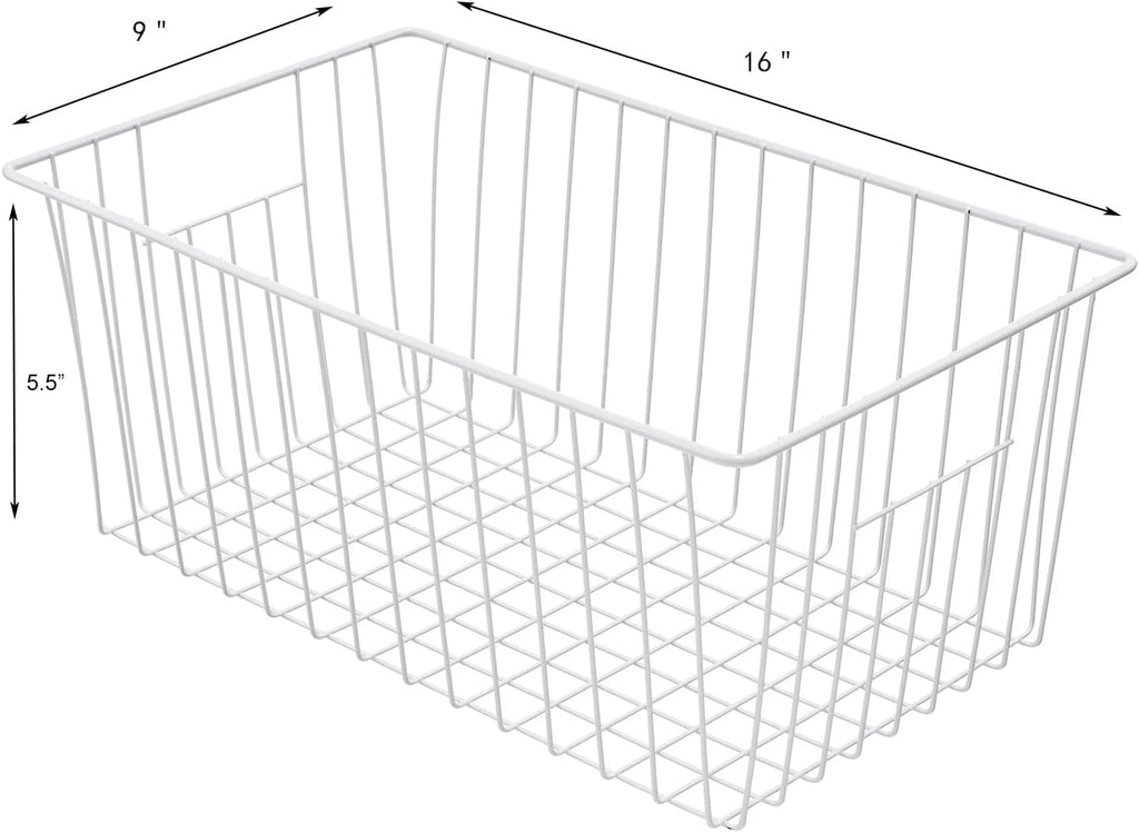 16inch Farmhouse Freezer Wire Baskets Organizer Storage Bins Large Organizer Baskets with Handles for Storage, Office, Kitchen, Pantry, Cabinet, Closets - Set of 6 (White 6)