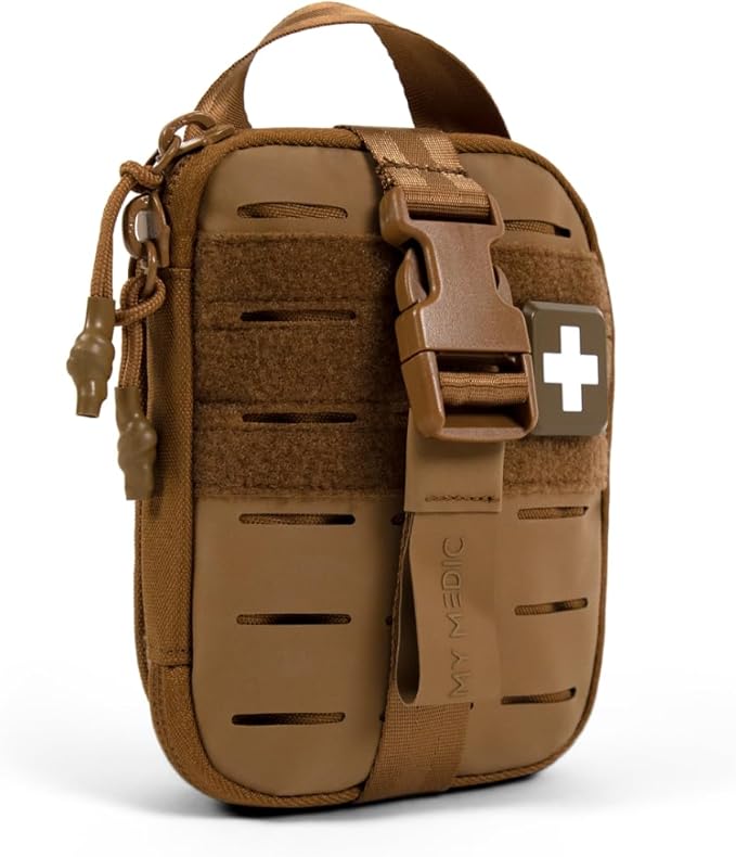 My Medic Sidekick - Camping Hiking and Backpacking First Aid Kit - 70 Items - HSA and FSA Eligible - Small Ifak Great For Travel or Motorcycle - Portable Emergency Kit – Coyote