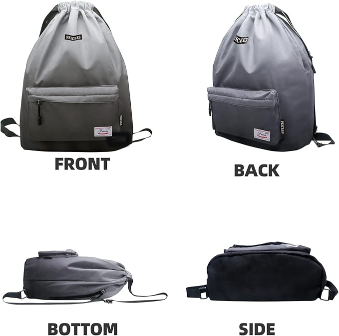 Peicees Waterproof Drawstring Sport Bag Lightweight Sackpack Backpack for Men and Women