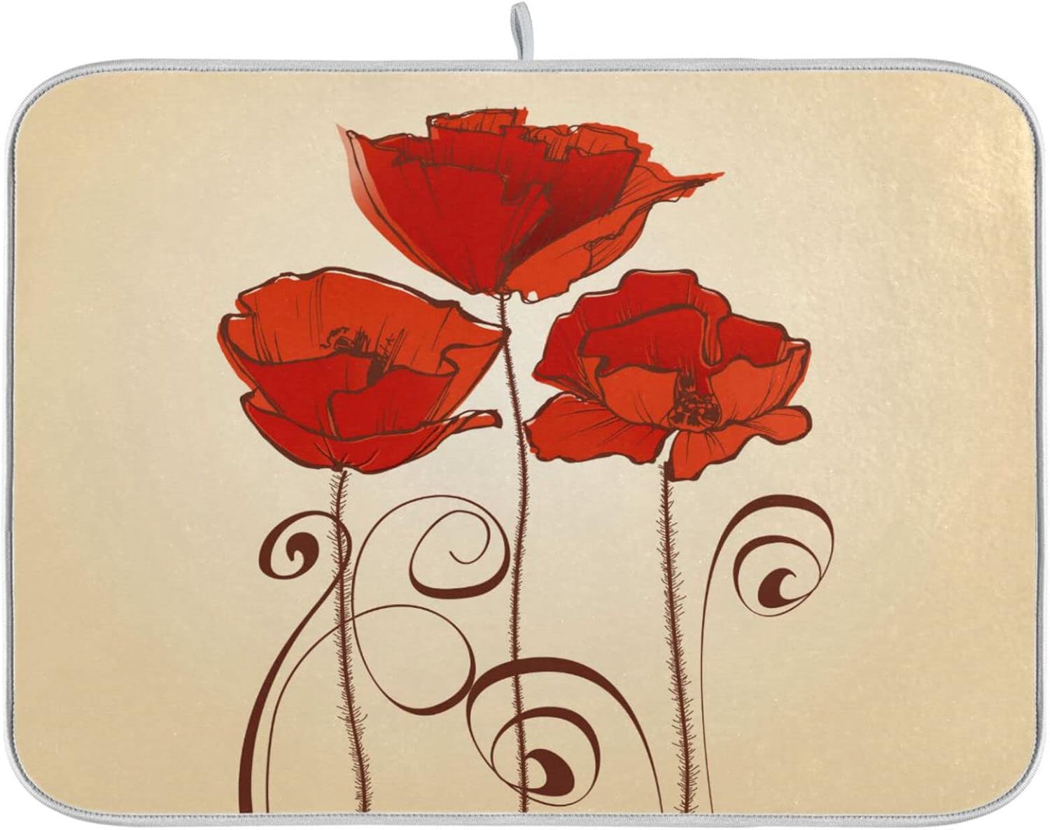 senya Super Absorbent Dish Drying Mat, Microfiber Fast-Drying Dish Mat, 16'' x 18'', Kitchen Dish Drying Pad, Red Poppy Flowers Retro, (g289343169p523c558s1113)