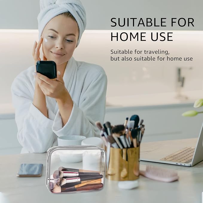 6Pcs Crystal Clear PVC Travel Toiletry Bag Kit for Women Men, Waterproof Vinyl Packing Organizer Storage Bags with Zipper Handle Straps, Cosmetic Pouch Carry on Airport Airline Compliant Bag Handbag